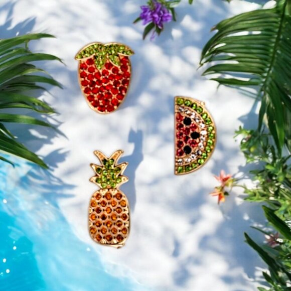 MACY'S HOLIDAY LANE Pave Fruit Pin Set - Picture 1 of 2